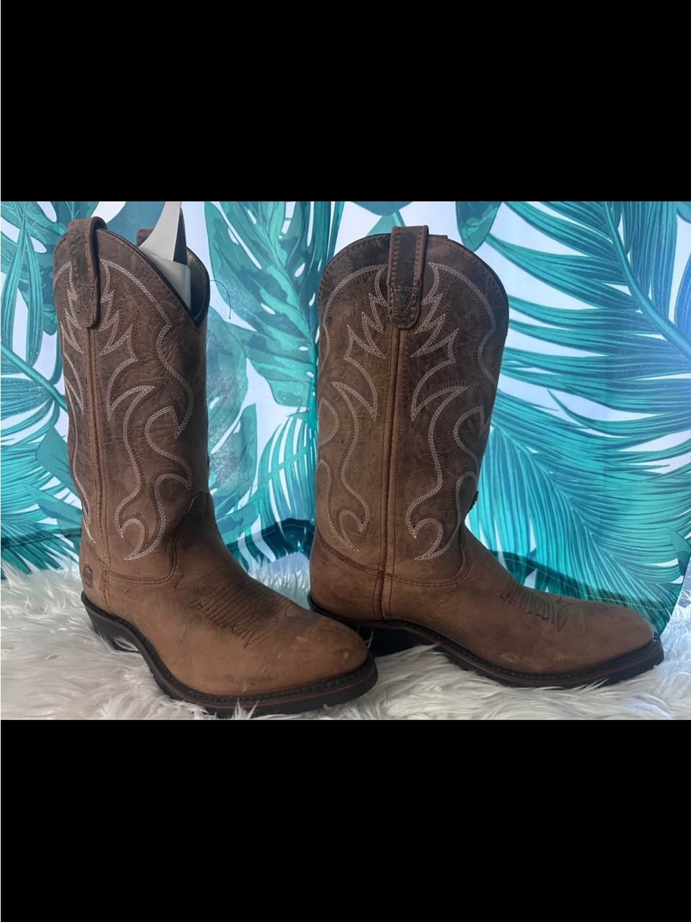Double H Rustic Brown Leather Western Cowboy Boots with Contrast Stitching
